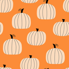 Seamless autumn pattern with pumpkins. Vector halloween background.
