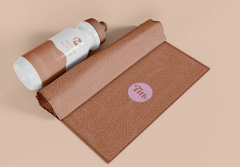 Rolled Towels with Plastic Bottle Mockup