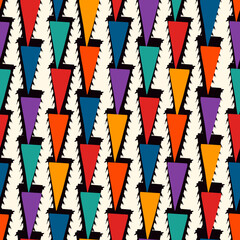 Paint brush triangles ornament. Seamless pattern. Hand drawn geometrical backdrop. Triangular shapes wallpaper. Geometric background. Ethnic motif. Tribal digital paper. Textile print