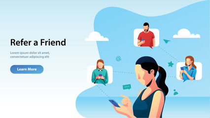Refer a Friend Woman Character Landing Concept