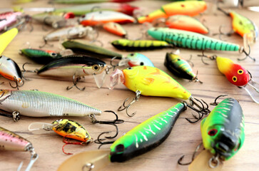 Set of fishing lures, baubles with a triple hook