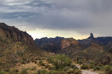 Weavers Needle as seen from above Canyon Lake, near Tortilla Flat, Arizona