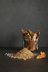 Magic Mushroom Powder.  A spice blend from dried porcini mushrooms with chili peppers and herbs.