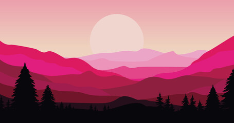 pink gradient forest mountain overlay background