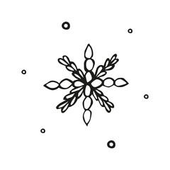 Obraz na płótnie Canvas snowflake black and white christmas doodle minimalism cute design, scandinavian monochrome, hand drawn, single