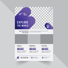 Travel and tour Flyer Design template with purple abstract shape
