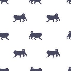 Walking dutch mastiff puppy. Seamless pattern. Endless texture. Dog silhouette. Design for wallpaper, wrapping paper, fabric, decor, surface design. Vector illustration.