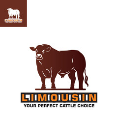 Obraz premium dark brown big lllimousin logo, silhouette of great mammal standing vvvector illustrations