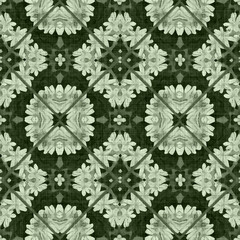 Wildflower green flower damask seamless pattern. Geometric antique floral for vintage decorative wallpaper. Cottagecore fashion repeat tile.