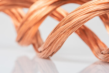 Copper wire raw materials, metals industry and stock market concept