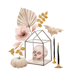 Watercolor halloween composition, isolated on transparent background