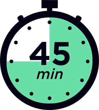 Timer, clock, stopwatch isolated icon. 45 min. Label cooking time. Illustration