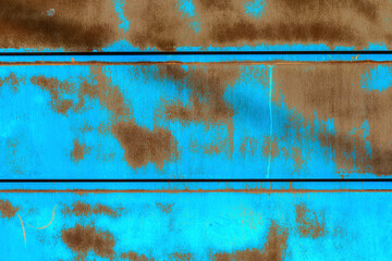 Aged copper plate texture with cyan patina stains. Old and worn metal background