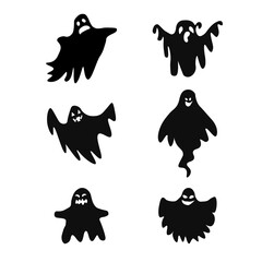 Halloween ghost black and white set 