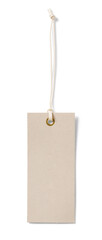 light brown cardboard hangtag for products or gift tag mockup with off-white ribbon and golden...