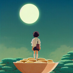 Kind schaut zum Mond