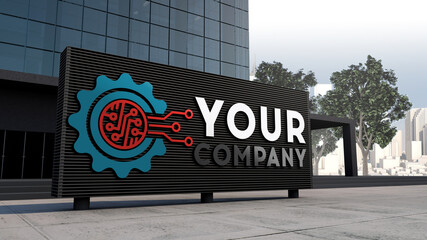Mockup 3d logo facade sign standing in front of modern building PSD