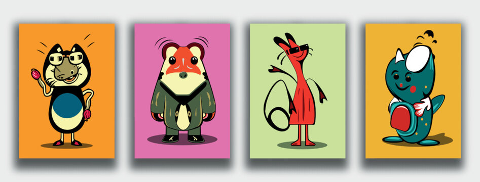 Set of different cute funny cartoon monsters. Vector illustration