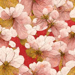 Vintage hand draw seamless  sakura floral pattern