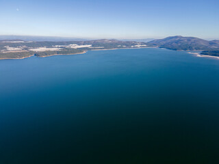 Fototapeta premium Aerial winter view of Iskar Reservoir, Bulgaria