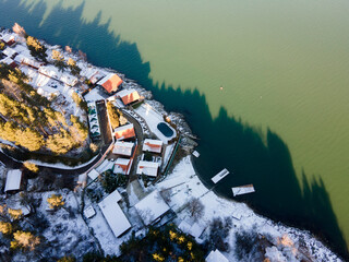 Aerial winter view of Iskar Reservoir, Bulgaria