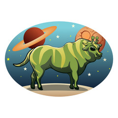 vector illustration of alien cow mascot character sticker from outer space