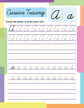 Cursive letter trace worksheet practice A a