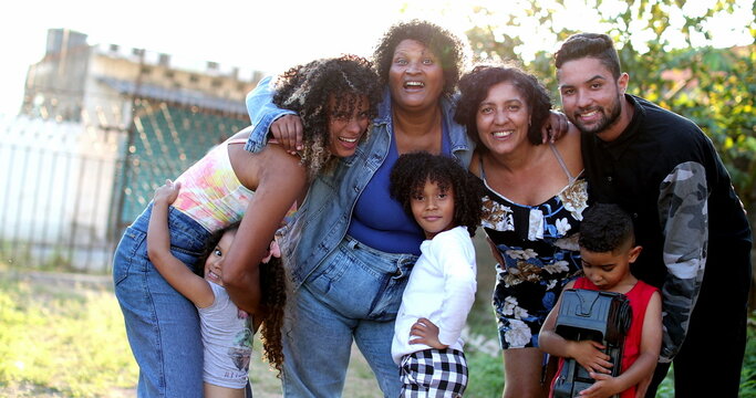 Brazilian family posing outside, hispanic family photo together