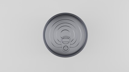 Empty cilinder steel tin can for food, fruits or vegetables in silver colour with ring isolated on white background. Canned food concept. 3D render