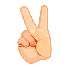 Hand gesture, two fingers up. Fingers in the form of a letter V, symbol of victory. Vector, sticker