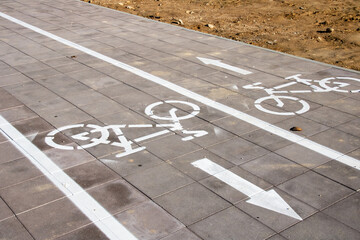 Marking of the bike path on the sidewalk