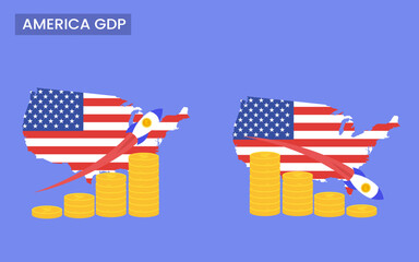 America Country GDP increase and decrease growth rates. gross domestic product concept. GDP vector illustration.