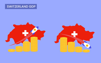 Switzerland Country GDP increase and decrease growth rates. gross domestic product concept. GDP vector illustration.