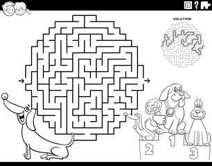 maze with dachshund dog and the dog show coloring page