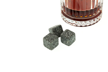 Whiskey stones on white background. Selective focus, copy space. Whiskey Stones Chill Fine Beverages Without Diluting Them