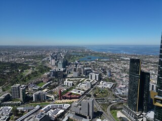 Naklejka na ściany i meble aerial view of Melbourne city skyline, Victoria Australia 