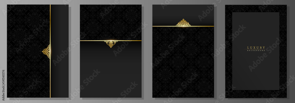 Wall mural Luxury cover set: black and gold. Victorian style pattern and gold decorations. Brochures, vouchers, backgrounds, luxurious invitation cards