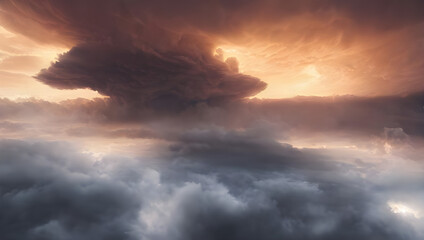 Fototapeta premium a supercell storm / thunderstorm with dark clouds far away in the distance on an open farming field