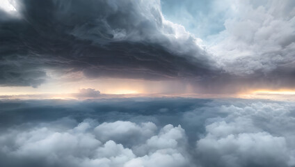 Obraz premium a supercell storm / thunderstorm with dark clouds far away in the distance on an open farming field