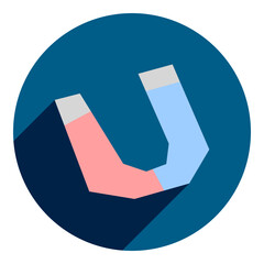 flat icon of multipolar magnet. blue icon in flat style of abstract magnet. icon for physics. web browser icon.