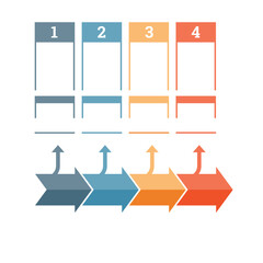 Infographic templates, timeline, arrows and numbered columns, 4 positions, isolated