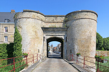 Old city wall gate of Bergues, France
