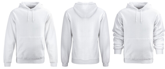 White hoodie template. Hoodie sweatshirt long sleeve with clipping path, hoody for design mockup...