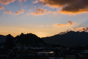 Sunset in San Cristobal de las Casas, a town in the mountains.