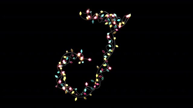 Growing animated blinking Christmas lights letters typeface J