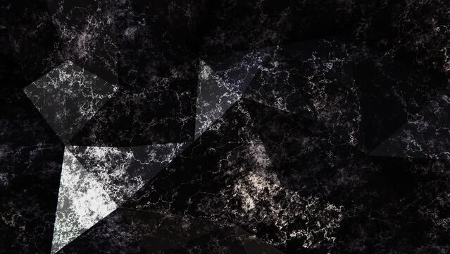 Realistic abstract looping 3D animation of the moving black marble polygonal surface rendered in UHD as motion background