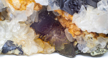 A crystal and stone cluster with clear white quartz, silver metallic pyrite and black tourmaline...