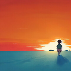 Kind beim Sonnenuntergang