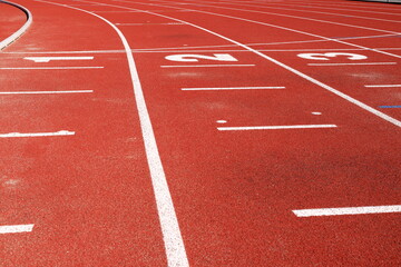 Track lines for running at a Stadium. Empty. One summer day. B&aring;lsta, Stockholm, Sweden.