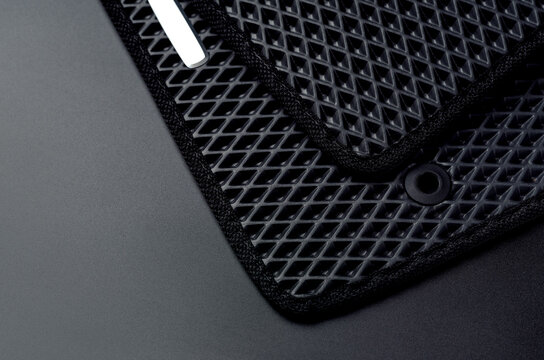 New Black Car Mats Made From Eva Ethylene Vinyl Acetate. Close Up View.